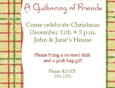 christmas party red yellow green plaid invitation