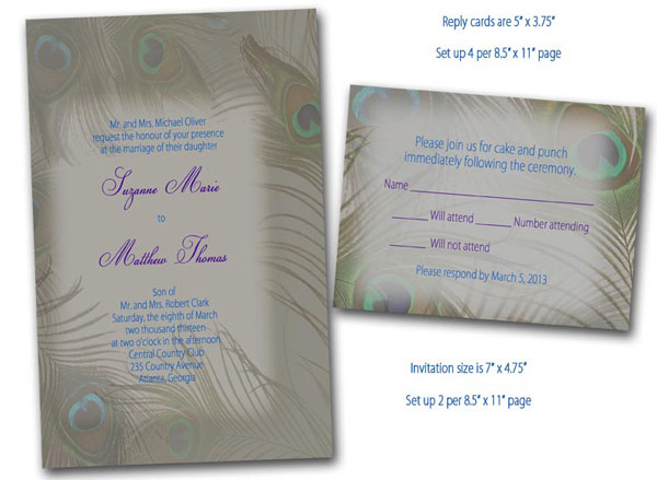 peacock feather wedding invitation reply card