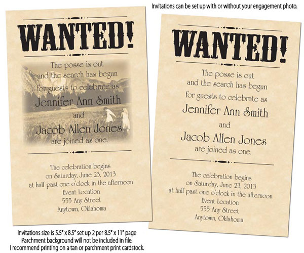 wanted poster wedding invitations