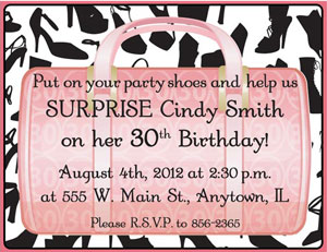 purse and shoes birthday invitation milestone